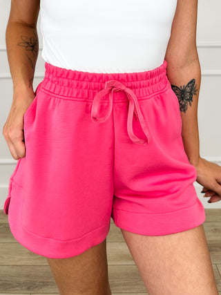 High-rise drawstring shorts, bright pink, elastic waistband with tie drawstring