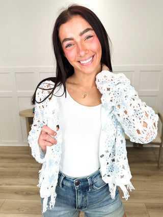 POL Mixing it Up Knit Long Sleeve White Cropped Cardigan