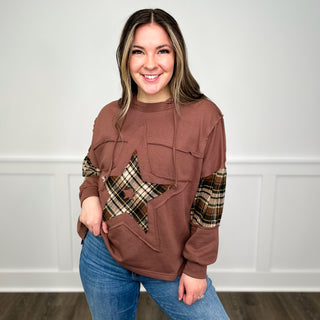 Star Memories Cotton Blend Long Sleeve Brown Avery Mae Hooded Top