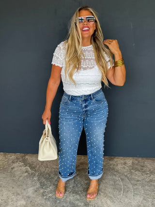 Paige High Rise Straight Leg Pearl Medium Wash Blue Jeans