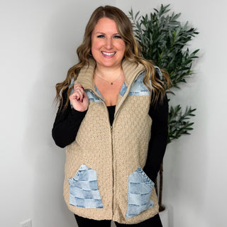 Watch Out Knit Tan Avery Mae Hooded Vest