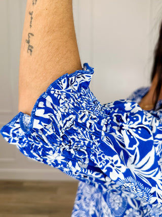 Dear Scarlett Voices of Reason Wrinkle-Free Short Sleeve Blue Top