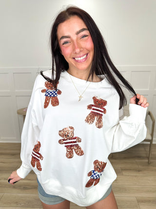 Bear-y Proud Cotton Blend Long Sleeve White Avery Mae Top