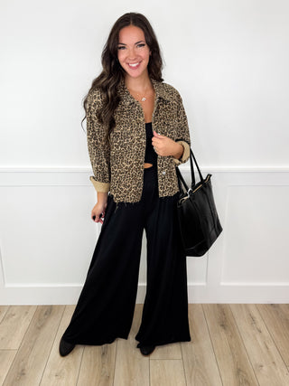 All the Wild Vibes Cotton Long Sleeve Leopard Avery Mae Mom Cropped Jacket