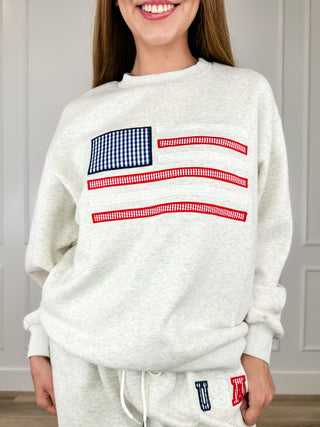 Sparkler Season Cotton Blend Long Sleeve Grey Avery Mae Crewneck Sweatshirt