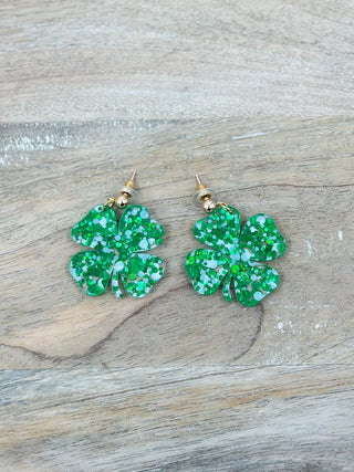 Shamrock Shimmer Gold Acrylic Drop Earrings