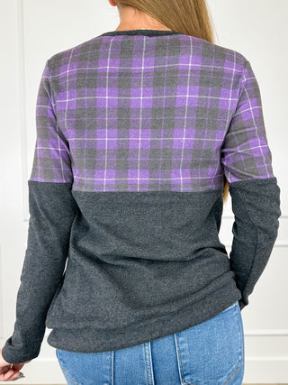 Michelle Mae Twilight Tones Cotton Blend Long Sleeve Charcoal Top