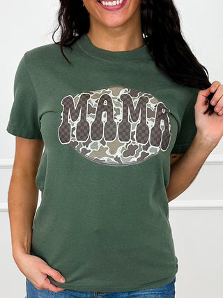Camo Mama Cotton Short Sleeve Green Avery Mae Graphic Tee Shirt (Comfort Colors)