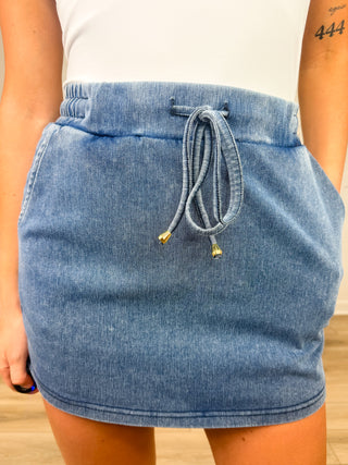 Hanging Out High-Rise Cotton Blend Medium Wash Avery Mae Skort