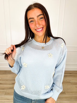 Sunsets on the Beach Cotton Blend Long Sleeve Blue Avery Mae Sweater Top