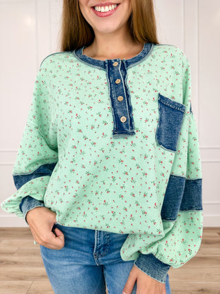 Easel The Stakes Are High Cotton Blend Long Sleeve Green Top
