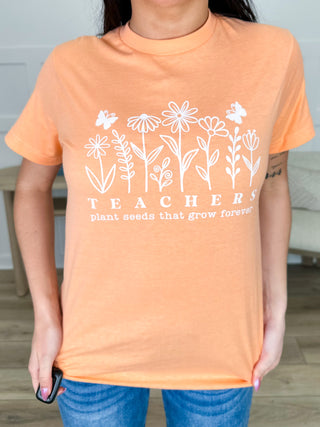 Teacher Seeds Cotton Short Sleeve Orange Avery Mae Graphic Tee Shirt (Tultex)