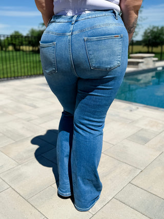 Risen Mira Tummy Control Flare Jeans - Medium Wash (Non-Distressed)
