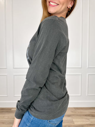Midnight Malice Cotton Long Sleeve Grey Avery Mae Graphic Tee Shirt (Comfort Colors)
