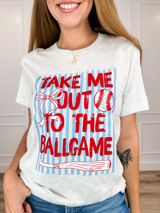 Take Me to the Game Cotton Blend Short Sleeve Grey Avery Mae Graphic Tee Shirt (Bella+Canvas)