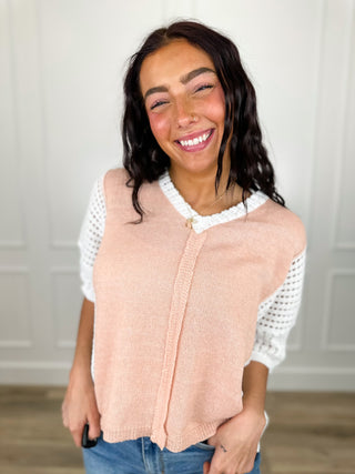 Back to Life Cotton Blend Short Sleeve Peach Avery Mae Sweater Top