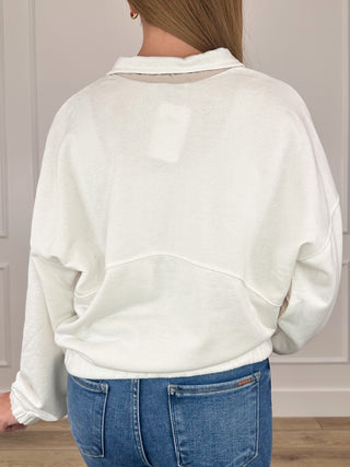 Got You in My Sights Knit Long Sleeve White Avery Mae Mom Cropped Pullover Top