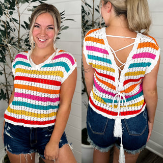 Days of Wild Knit Short Sleeve Striped Avery Mae Sweater Top