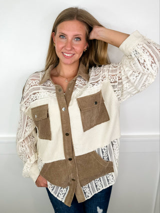 Here Without You Cotton Long Sleeve Latte Avery Mae Button Up Top