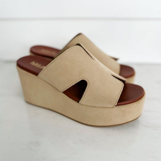 MIA Real Life Parallels Suede Sand Platform Wedges