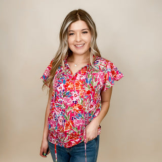 Emily Wonder Finish the Vibes Short Sleeve Floral Top