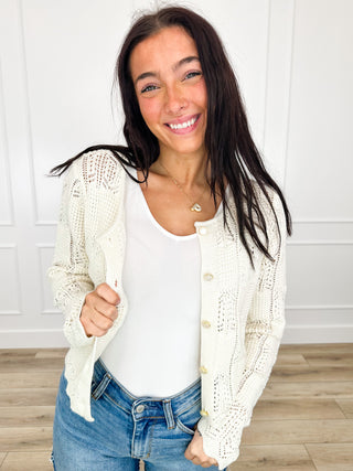Keep on Walking Cotton Blend Long Sleeve Cream Avery Mae Mom Cropped Button Up Cardigan