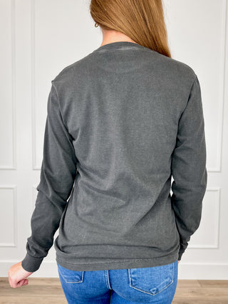 Midnight Malice Cotton Long Sleeve Grey Avery Mae Graphic Tee Shirt (Comfort Colors)