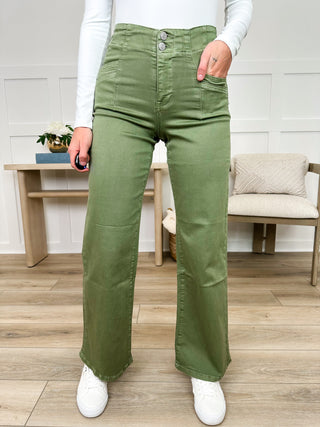 Mica Zoe High-Rise Wide Leg Jeans - Green (Non-Distressed)