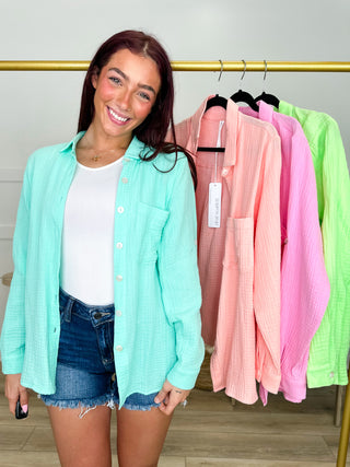 Dear Scarlett Here For the Vibe Cotton Long Sleeve Button Up Top - Multiple Colors