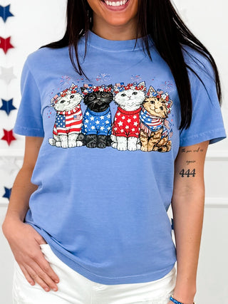Red, White, & Meow Short Sleeve Avery Mae Graphic Tee Shirt - Multiple Colors