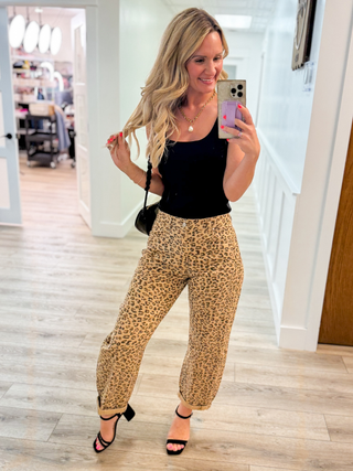 Risen Iris High-Rise Barrel Leg Cropped Jeans - Leopard Print (Non-Distressed)