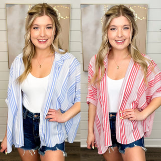 Inspiration Overboard Lightweight Short Sleeve Striped Avery Mae Button Up Top - 2 colors!