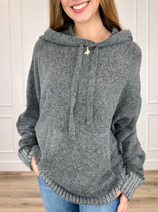 Don't Wait Knit Long Sleeve Grey Avery Mae Hooded Sweater Top