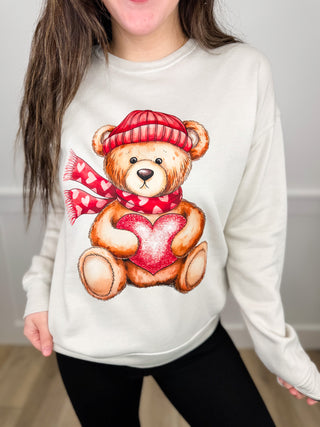 So Beary Much Love Cotton Blend Long Sleeve Oat Avery Mae Graphic Crewneck Sweatshirt