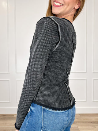 POL This Time is Different Knit Long Sleeve Black Top