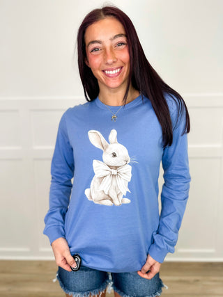 Sweet Bunny Cotton Long Sleeve Blue Avery Mae Graphic Tee Shirt