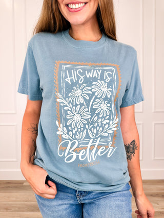 His Way is Better Cotton Short Sleeve Blue Avery Mae Graphic Tee Shirt (Comfort Colors)