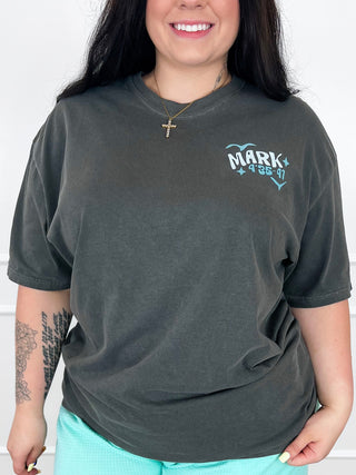 The One Who Calms Cotton Short Sleeve Charcoal Avery Mae Graphic Tee Shirt (Comfort Colors)
