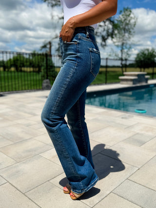 Risen Lola Tummy Control Straight Leg Jeans - Dark Wash (Distressed)
