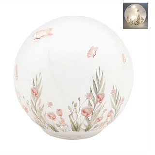 Light-up glass decor dome with pink butterflies and tulips floral print, unlit