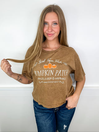Farm Fresh Pumpkins Cotton Short Sleeve Brown Avery Mae Mom Cropped Graphic Tee Shirt