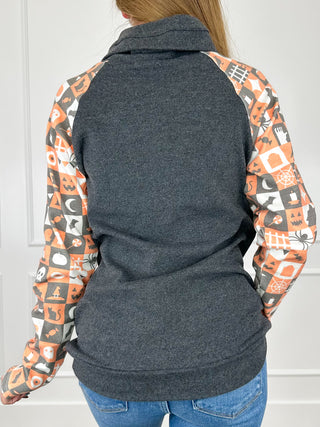 Michelle Mae Too Cute to Spook Cotton Blend Long Sleeve Black Cowl Neck Sweatshirt