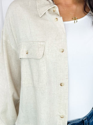 I Need Something Long Sleeve Oatmeal Avery Mae Button Up Top