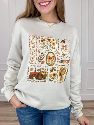 Oat cotton-blend crewneck sweatshirt with long sleeves and fall-themed floral graphic