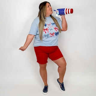 Stars Stripes & Bows Cotton Short Sleeve Light Blue Avery Mae Graphic Tee Shirt