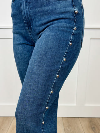 Judy Blue Sophia High Rise Embellished Straight Leg Dark Wash Jeans