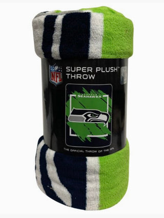Seattle Seahawks plush throw blanket with green, black, and white stripe pattern