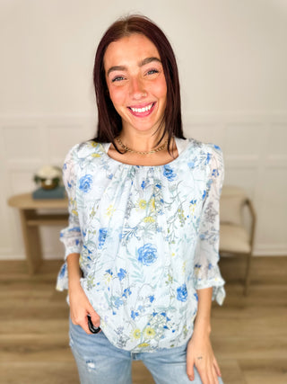 Remembering You 3/4 Sleeve Blue Avery Mae Top