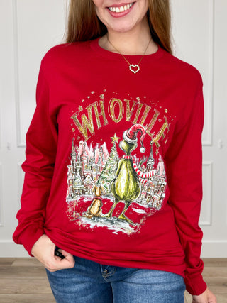 Whoville Watch Party Cotton Long Sleeve Avery Mae Graphic Tee Shirt - Multiple Colors (Gildan)