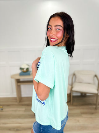 Stamped By the Sea Sequin Short Sleeve Green Avery Mae Top
